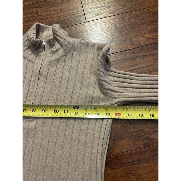 El Daws Cashmere Small Tan 1/4 Zip Ribbed Sweater - Picture 5 of 8